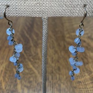 Artist made beaded rain-chain earrings. Extremely light and elegant. Blue white.